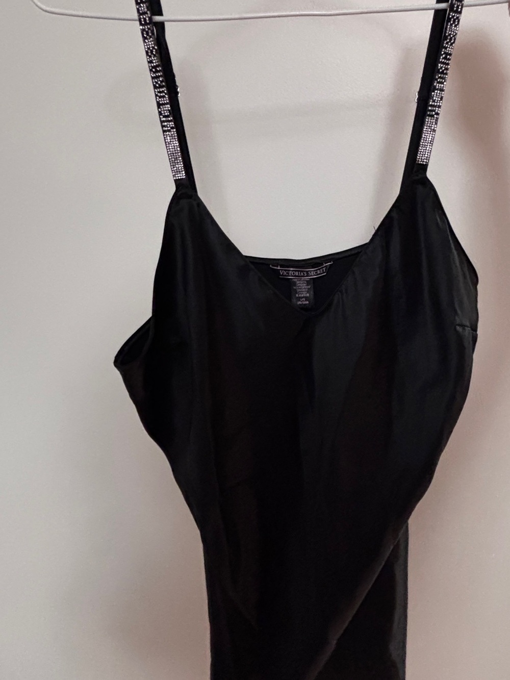 Victoria's Secret Black Satin Slip with Crystal-Strap Detail